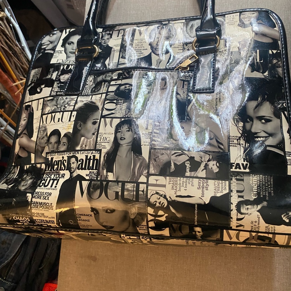 Vogue Collage Patent Leather Satchel Bag Black Statement